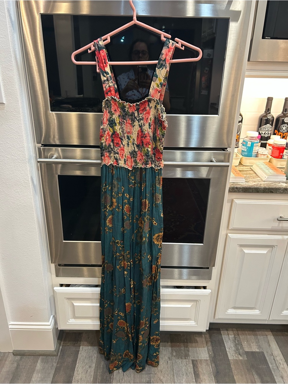 NATURAL LIFE Floral Smocked Maxi wide leg Jumpsuit size S GUC